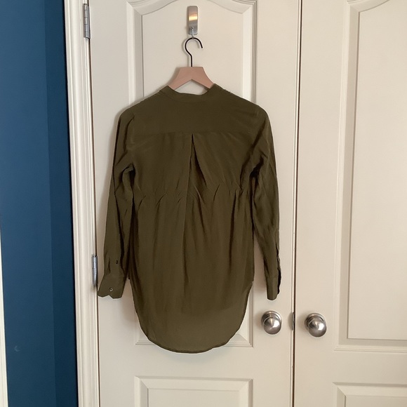 Madewell Longsleeve Olive Silk Blouse XSmall - Picture 2 of 5